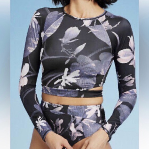 all in motion Other - all in motion Black & Lavender Floral Long-Sleeve Swim Rash guard